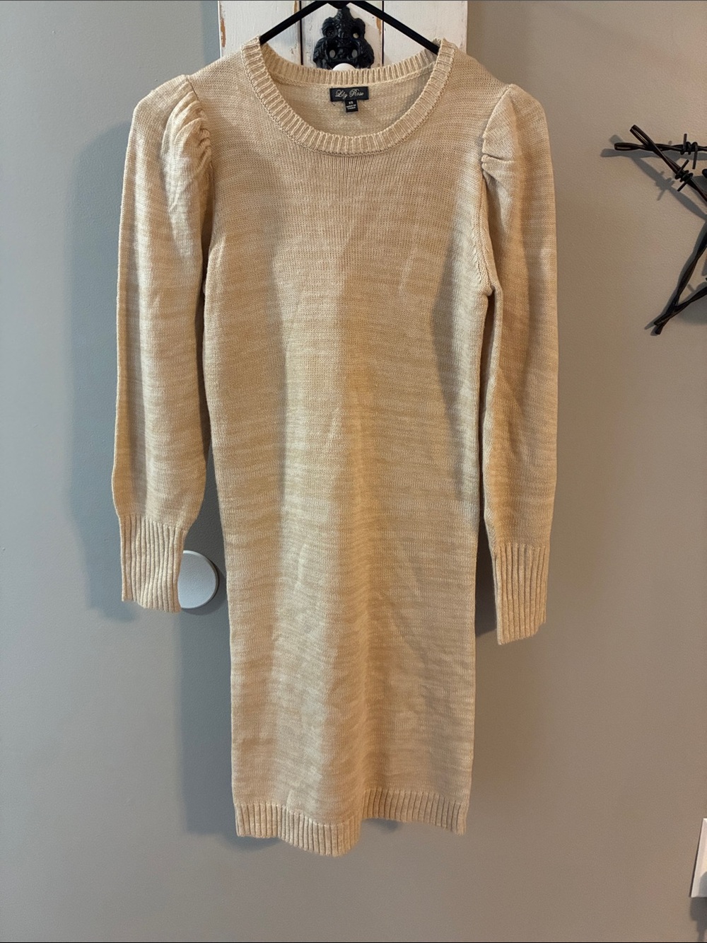 Cream and tan sweater dress